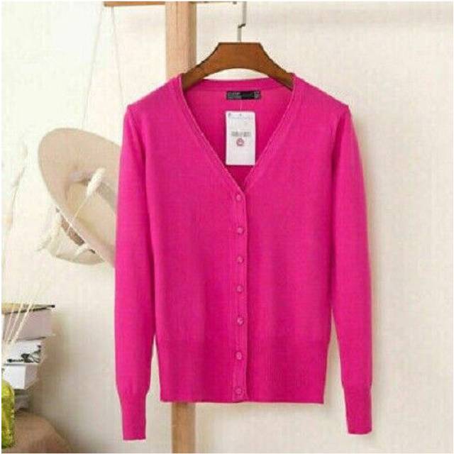 (Hot Pink, S/UK 8) Womens Cardigan Long Sleeve Ladies Knitted Top Outwear Cardigans Plus Size 8-24