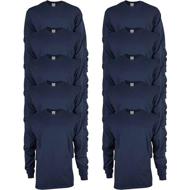 (Navy Blue, 5XL) 10 Pack Mens Cotton Crew Neck Long Sleeve Blank Plain Basic T-Shirt Tee Top Bulk Classic Regular Fit
