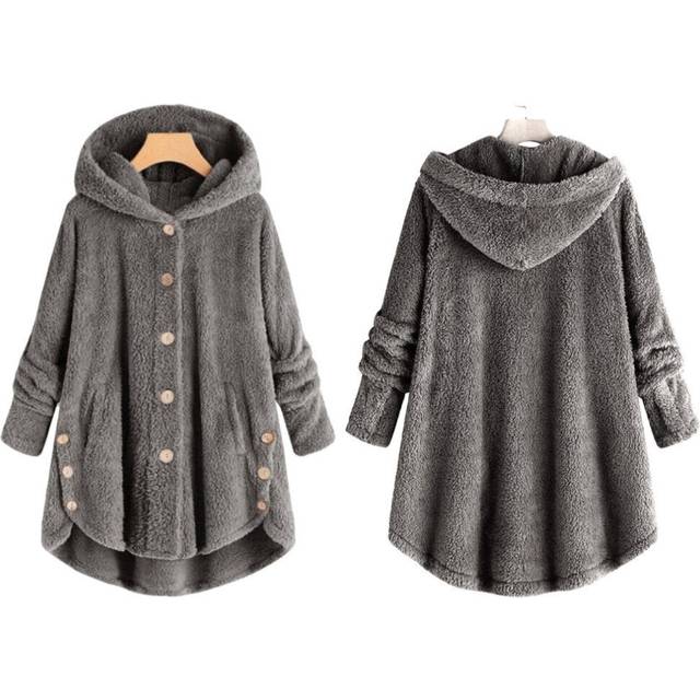 (Dark Grey, 4XL) Womens Warm Fleece Teddy Bear Hooded Coat Winter Hoodie Jacket Outwear Overcoat
