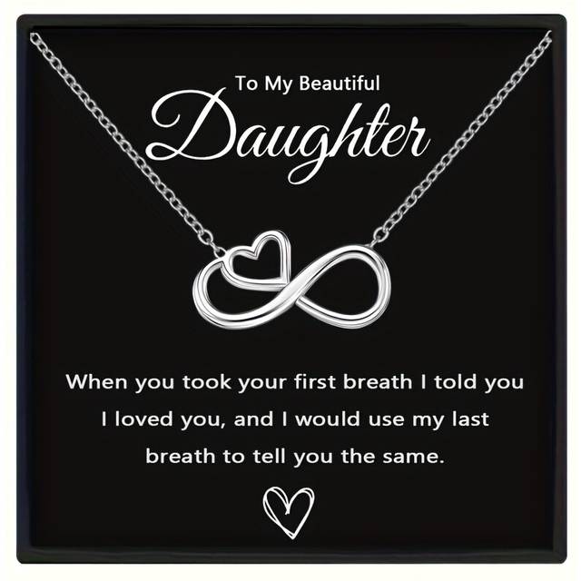 (SILVER PLATED, 45cm) Text gift card andgift box packaging Infinite Love specially designed stainless steel necklace