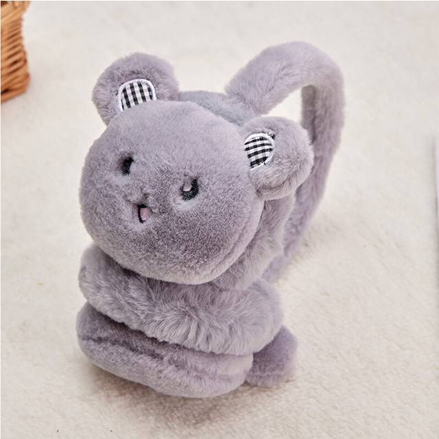 (Gray) New Winter Cute Boys Girls and Children Warm Earmuffs Cartoon Bear Plush