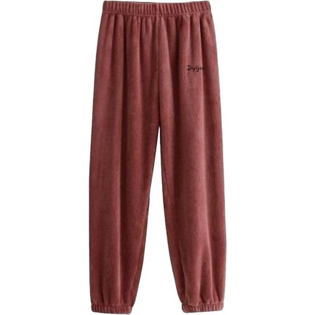 (Brick red, L) Women's Loose and Casual Coral Fleece Velvet Trousers Warm Winter Pants