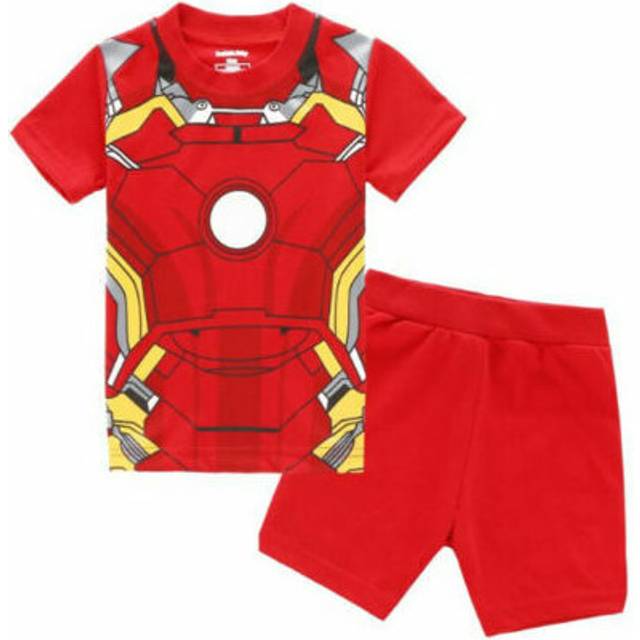 (Iron ManRed Crewneck Homewear Pyjamas Cool, 7-8 Years) 2PCS Boys Girl Kids Batman Pyjamas Short Sleeve T-Shirt Shorts PJs Age 2-8Y HOT