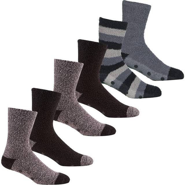 (1 Graphite & 2 Black - 3 Pack, UK 6-11/US 7-12) Metzuyan Mens Fluffy Warm Bed Slippers Socks With Non-Slip Grippers Size Uk 6-11