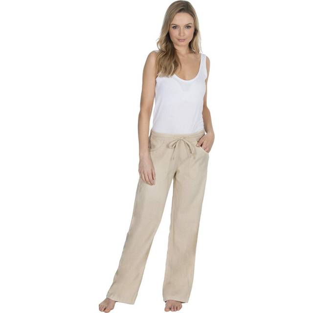 (Stone, 18) Metzuyan Womens Plus Size Linen Summer Drawstring Trousers