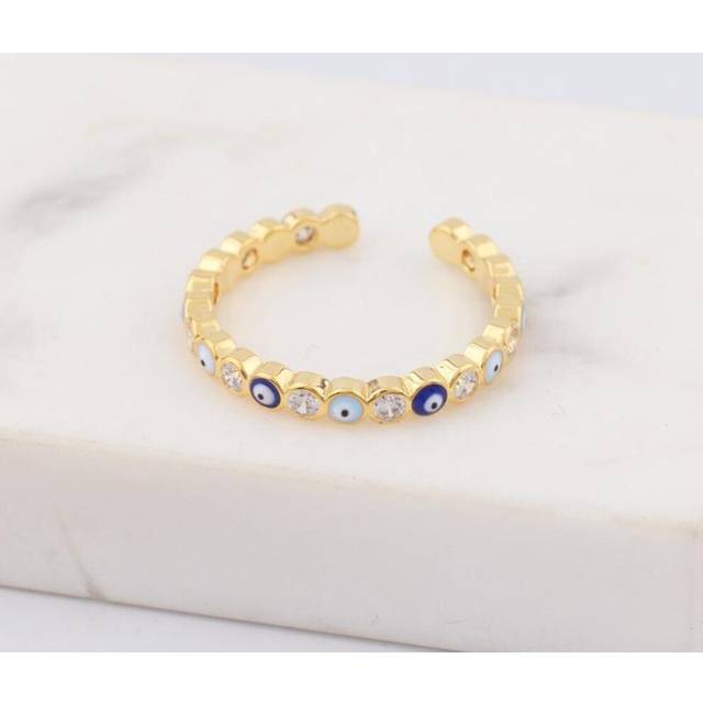 (C) New Bohemia Lucky Turkish Blue Evil Eye Rings Dripping Oil Open Adjustable Finger Rings for Women Jewelry Gift