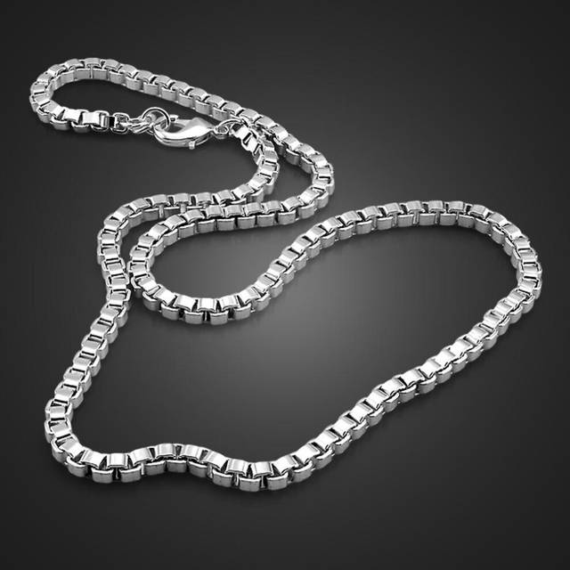 (46cm) Classic Really 100% 925 Sterling Silver Box Chain Necklace Fashion Men & Women 3mm 18-26 Inch Choker Hip-hop Punk  Jewelry