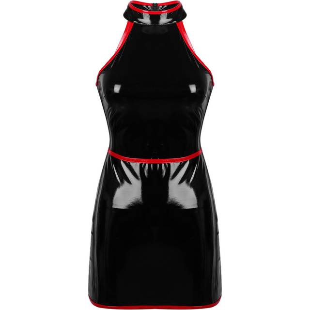 Womens Mini Dress Wetlook Evening Party Clubwear Costume Leather Sleeveless Skinny Bodycon Dress for Pole Dance Dresses