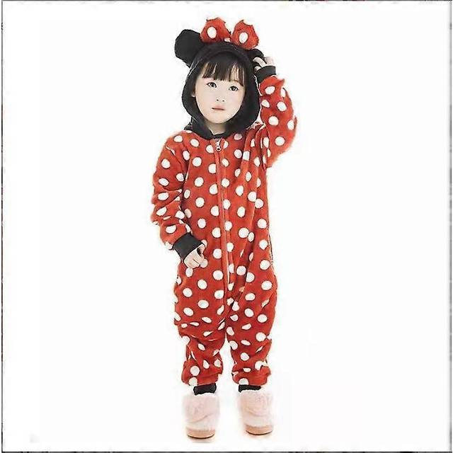 (140, One size) Flannel Mary Cartoon Animal One-part Pajamas, Boys And Girls Zipper Home Clothes