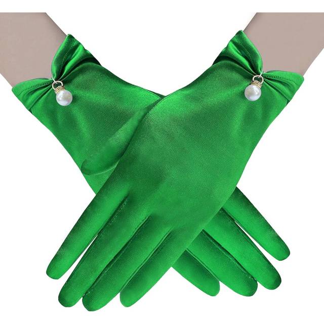 (Green) Floral Lace Gloves for Bridal Elegant Short Lace Gloves Wrist Lace Gloves for Wedding Opera Dinner Party