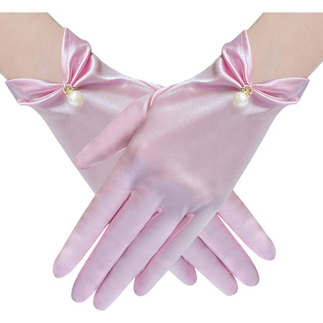 (Pink) Floral Lace Gloves for Bridal Elegant Short Lace Gloves Wrist Lace Gloves for Wedding Opera Dinner Party