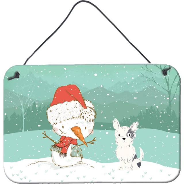 Caroline's Treasures White Black Terrier Snowman Christmas Wall or Door Hanging Prints