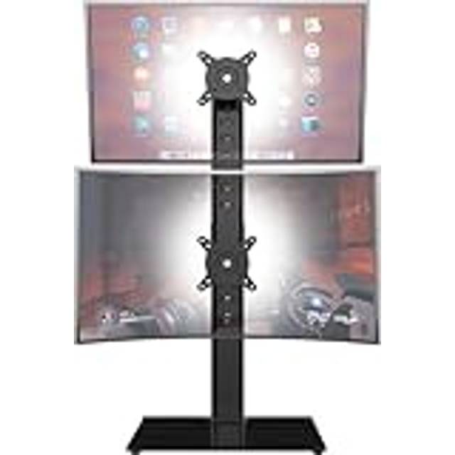 Dual Monitor Stand - Vertical Stack Screen Free-Standing Monitor Riser Fits Two 13 to 34 Inch Screen with Swivel, Tilt, Height Adjustable, Holds One