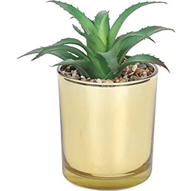 Sleepdown Halo Green Aloe Vera Leaf Gold Pot Artificial Faux Plant for Home Office Bathroom Decor Indoor Decoration Aesthetics