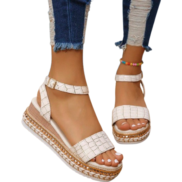 SHEIN Women&#39;s Rivet Decor Ankle Strap One-Buckle Sandals, Summer Elegant Vacation Style Platform Chunky Heel Waterproof Wedge High Heels