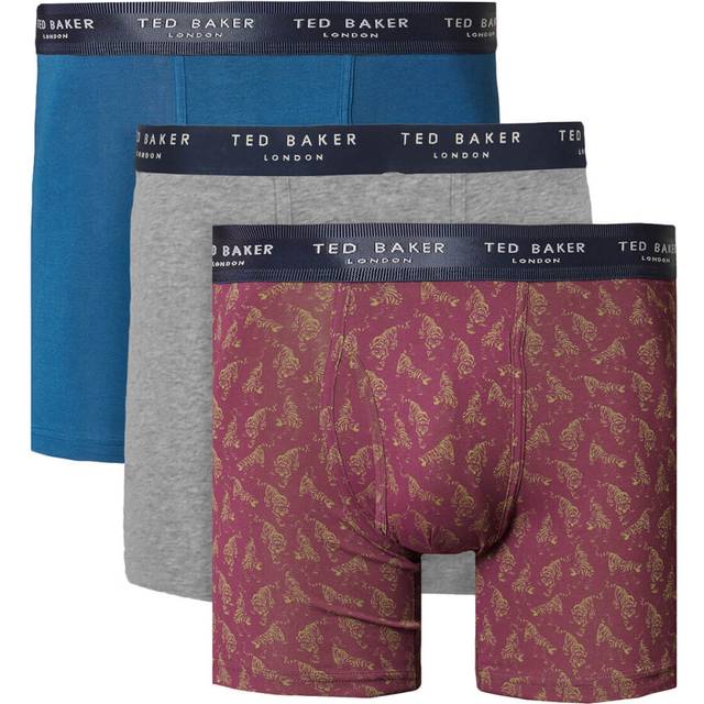 (S, Gibraltar Sea/Heather Grey/Purple) Ted Baker Mens 2021 3-Pack Cotton Contour Pouch Breathable Fashion Boxer Briefs