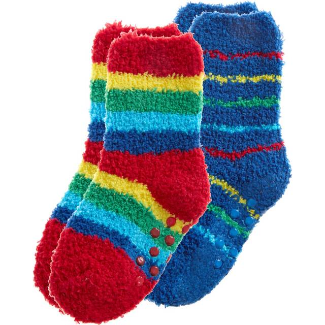 (2 Pairs - Navy, 0-3 Months) 2 Pairs Baby Boys Fluffy Slipper Socks With Non Slip Grippers Anti-Skid Cosy Warm Winter Socks Size Uk 0-0 Up To 3-5.5