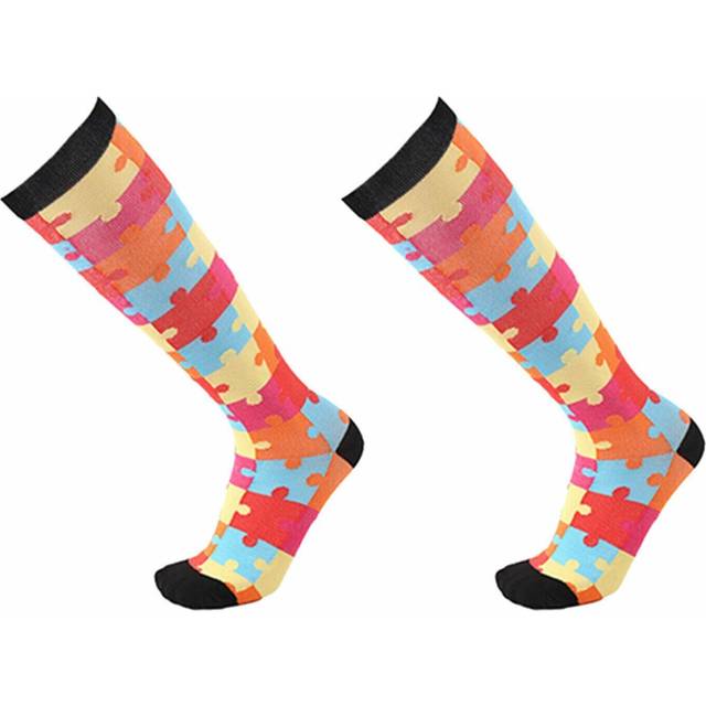 Flo Bright-Pattern Knee-High Compression Socks, Puzzle - L/XL