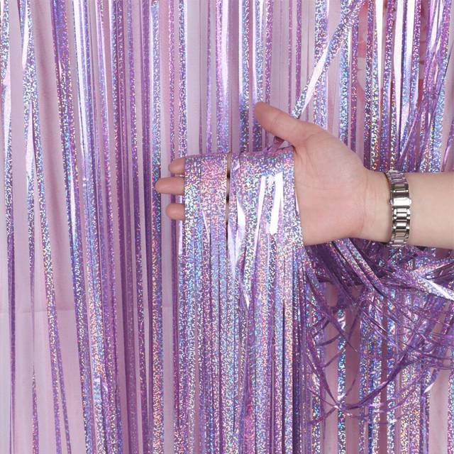 (blue) Fringe Curtains - 2 Packs 3.28ftx6.56ft Sparkle Curtains Party Decorations Photo Booth Decorations Party