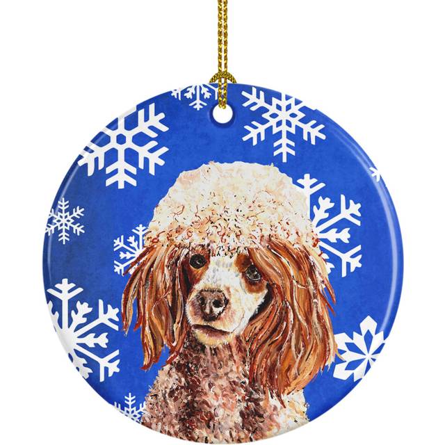 Red Miniature Poodle Winter Snowflakes Ceramic Ornament SC9771CO1