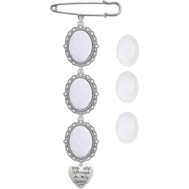 (Colour, One size) Wedding Bouquet Photo Lapel Pin Round Brooch for Groom Bride with Heart Pendant Jewelry Gift  Metal  No Gemstone
