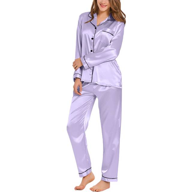 SWOMOG Pajamas Set Long Sleeve Sleepwear Womens Button Down Nightwear Soft Pj Lounge Lavender