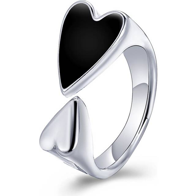 (OV5568101) Retro Gothic Silver Color Heart Metal Ring For Women Girls Vintage Y2k Crystal Open Rings