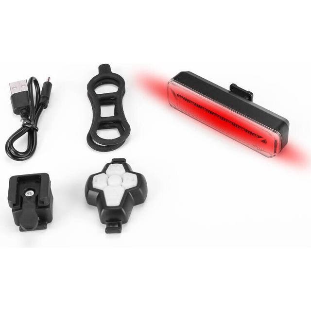 (Red) Wireless Remote Control Bicycle Signal Tail Light Bike Turn Signal Light USB Charging Waterproof Night Warning Light