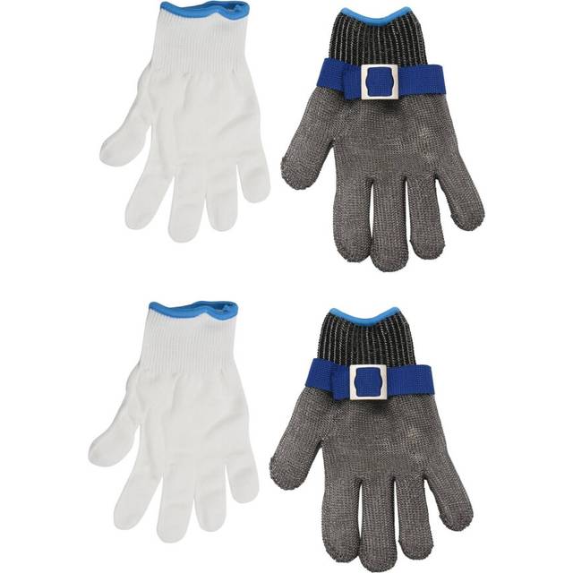 2X Blue Safety Cut Proof Stab Resistant Stainless Steel Mesh Butcher Glove High Performance Level 5 Protection Size S