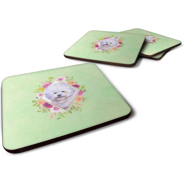 """""Caroline's Treasures CK4280FC Bichon Fris #2 Green Flowers Foam Set of 4 coasters  Multicolor"""""