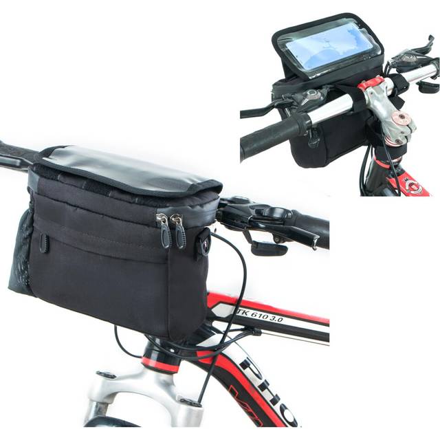 Chronus Bike Basket, Bike Handlebar Bag, Large Bicycle Front Bag with Foldable TPU Phone Holder, Touchable Transparent Pouch