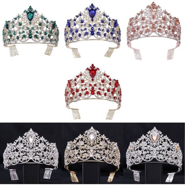 11cm Tall Crystal Large Wedding Queen Princess Prom Tiara Crown Combs 7 Colors