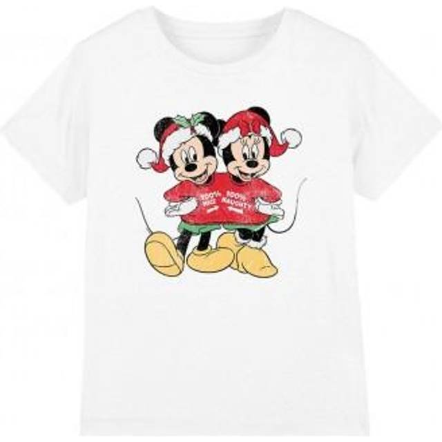 (9-10 Years, White) Disney Childrens/Kids Mickey & Minnie Mouse Christmas Sweater T-Shirt