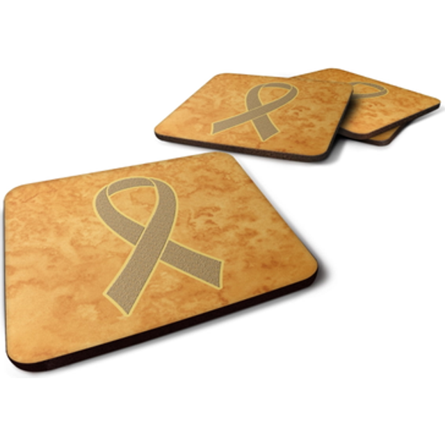 """""Caroline's Treasures AN1219FC Peach Ribbon for Uterine Cancer Awareness Foam Coaster (Set of 4)  3.5"""""""" H x 3.5"""""""" W  Multicolor"""""