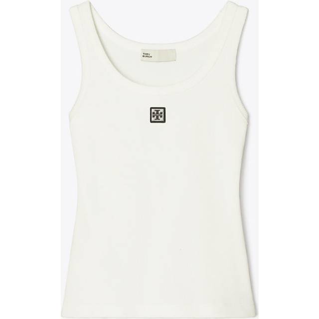 Tory Burch White Metal Logo Cotton Scoop Tank Top - Snow White - XS
