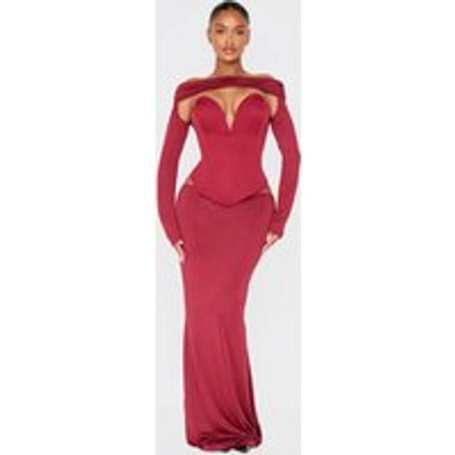 Shape Burgundy Low Rise Fishtail Maxi Skirt, Red - 18