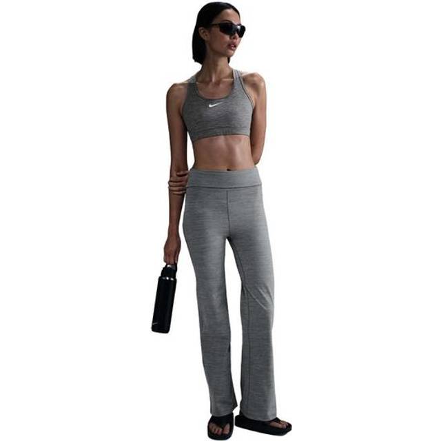Nike One Women's Dri-FIT High-Waisted Fold-Over Trousers - Grey - Polyester/Elastane - L (UK 16&#x2013;18)