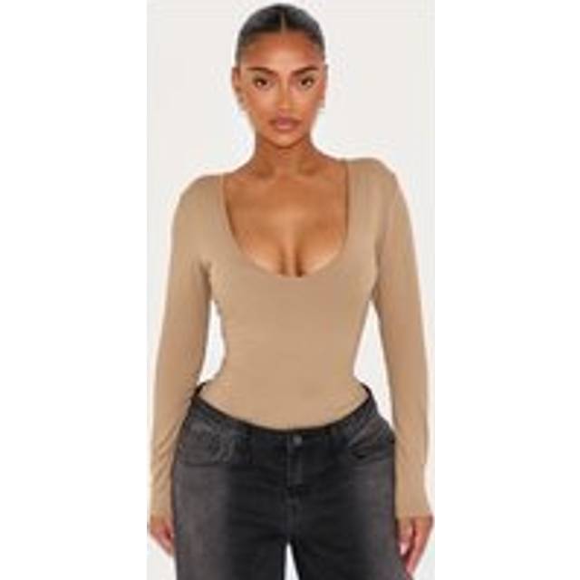 Shape Olive Sculpted V Neck Long Sleeve Bodysuit, Olive. - XS