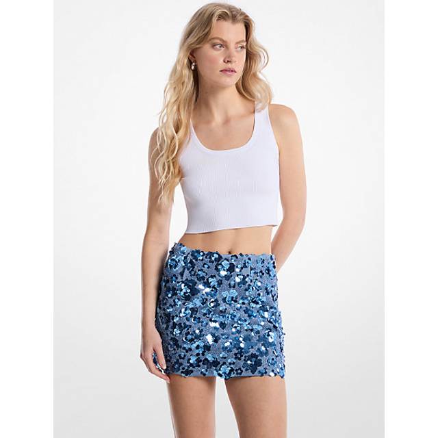 MK Floral Embellished Scuba Skirt - Blue - Michael Kors