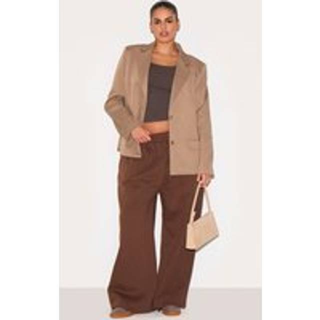 PRETTYLITTLETHING Plus Chocolate Wide Leg Joggers, Chocolate