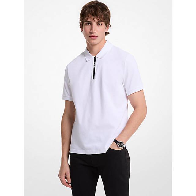 MK Cotton Zip-Up Polo Shirt - White - Michael Kors - L