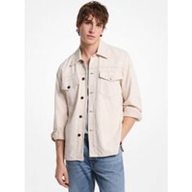 MK Cotton and Linen Blend Denim Shirt Jacket - Natural - Michael Kors - XL