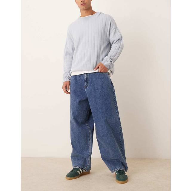 ASOS DESIGN – Mellanblå, tvättade, baggy jeans i oversize