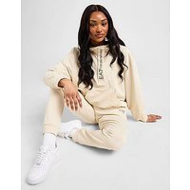 EA7 för kvinnor. 7W000117_AF13135 Stickad träningsoverall i stretchbomull med huva beige (XL), Casual, Deportivo, Multisport, Lång ärm - Beige (XL)