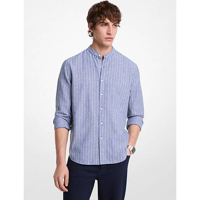 MK Linen and Cotton Blend Striped Shirt - Blue - Michael Kors