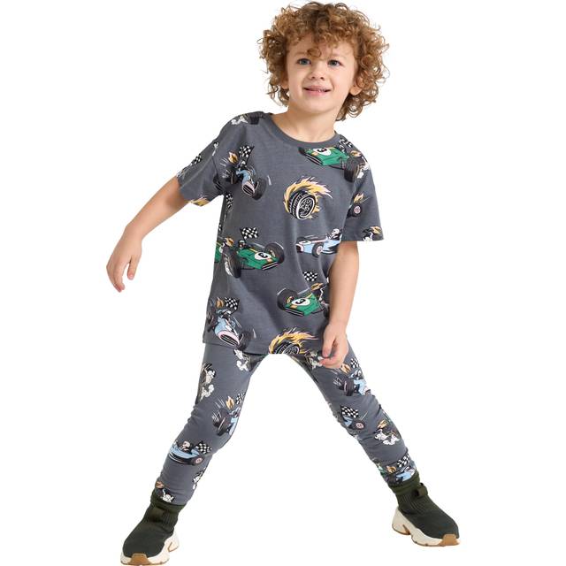 Lindex Kids' Race Car Print Leggings, Dark Grey