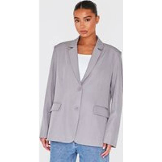 Grey Seam Detail Structured Oversized Blazer, Grey - 16