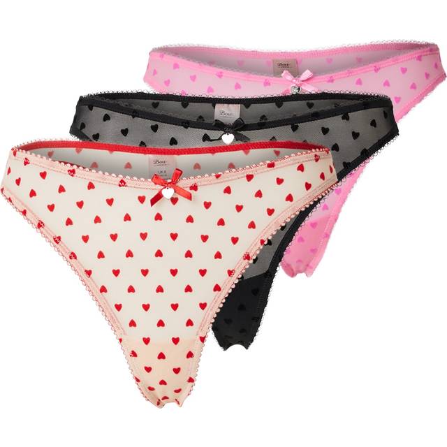 Boux Avenue Catie Heart Flock 3 Pack Thongs - Multicoloured - Multi, Multi, Size 16, Women - Print
