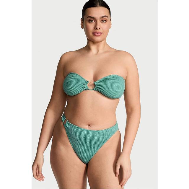 Victoria's Secret Gentle Green Strapless Crinkle U-Ring Bandeau Bikini Top - gentle green - M-L