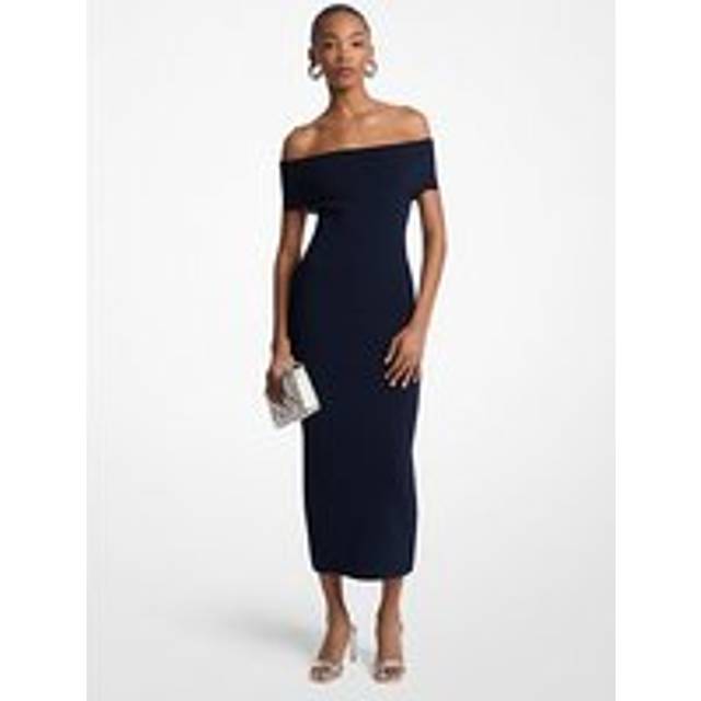 MK Stretch Knit Over-The-Shoulder Dress - Blue - Michael Kors